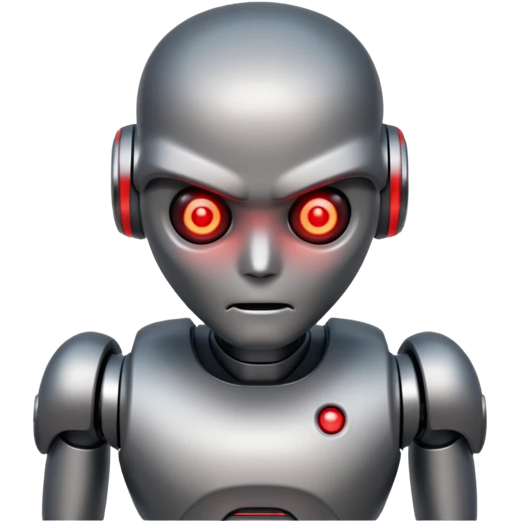 An AI humanoid robot looking evil and looking angry emoji