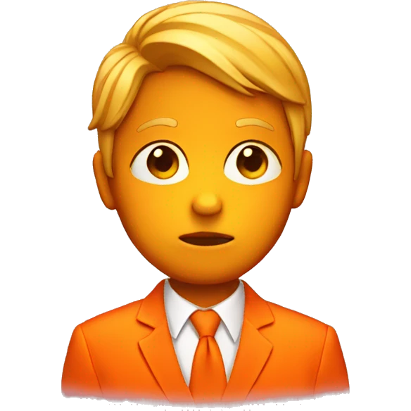 sad kid in a bright orange suite emoji
