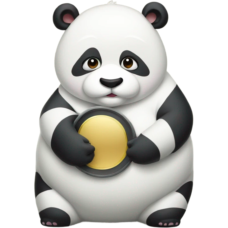 A fat panda with holding a big mirror emoji