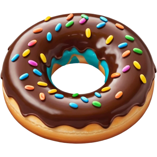 A glossy chocolate-glazed donut emoji with colorful sprinkles, rendered in a bright, clean, 3D cartoon style. Soft lighting, smooth texture, vibrant colors, and a playful, appetizing look. emoji