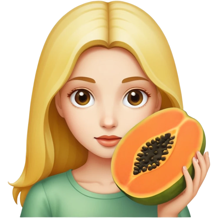 Girl holding one half of papaya sliced in half emoji