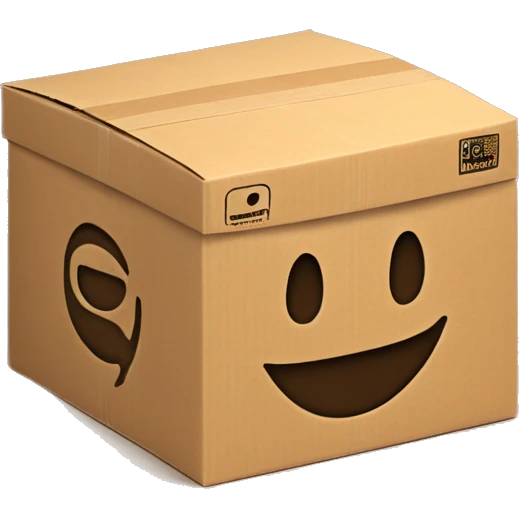A carboard box package with a video logo on it emoji