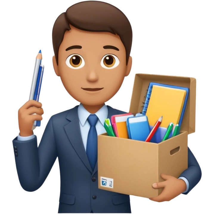 I want an emoji that represents moving out of the office. It's like a businessman with a cardboard box with box office utilities inside of the box. emoji