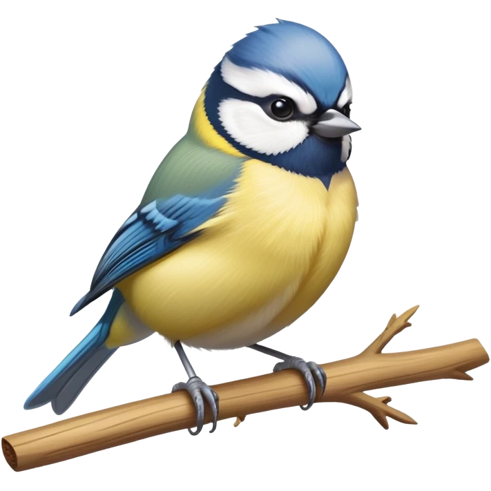 small blue tit bird with yellow chest perched on branch emoji