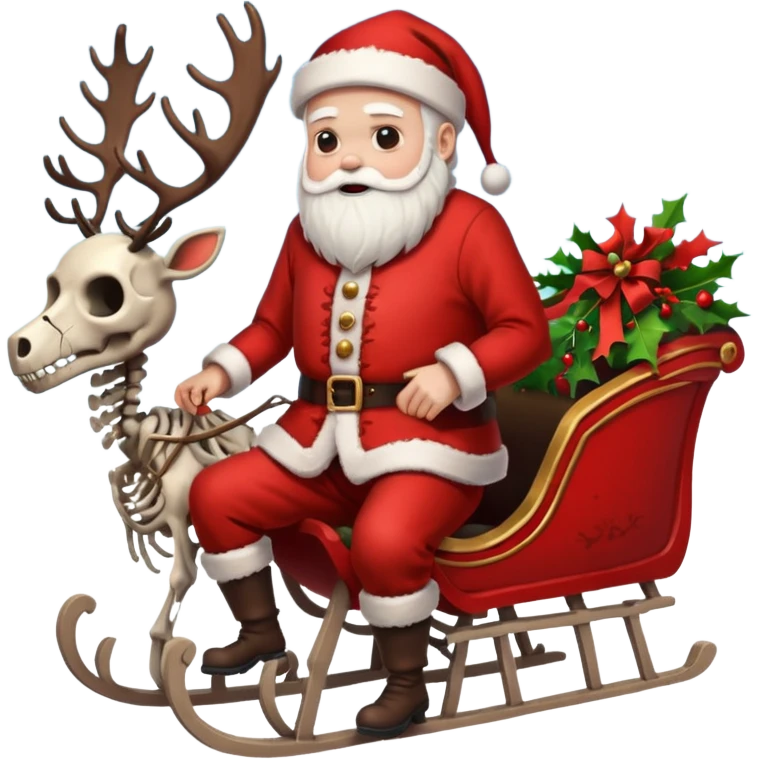 Grim Santa with a sleigh and skeleton reindeer emoji