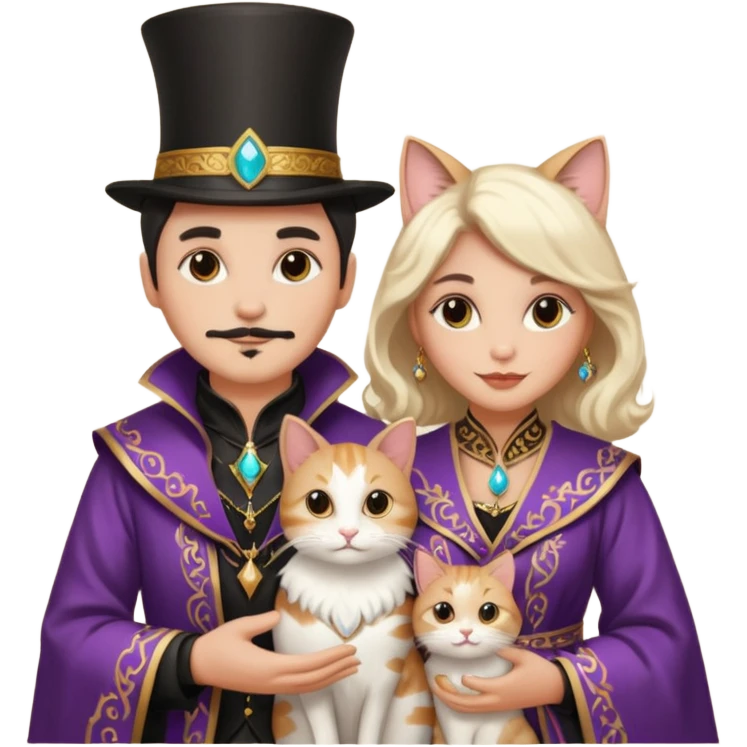 magician couple and their pet cat emoji