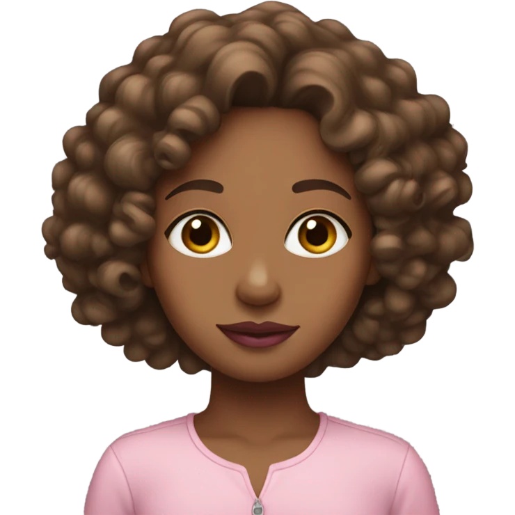 Medium brown girl with pink lips and curly long hair emoji