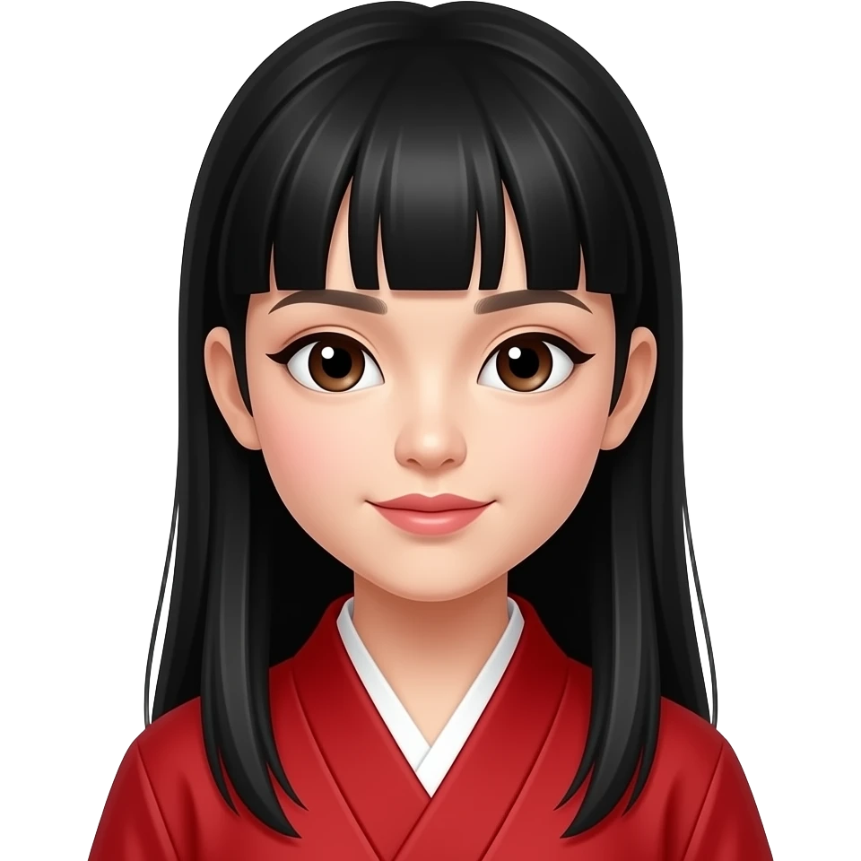 beautiful chinese princess with black hair and bangs with deep brown eyes in a red robe emoji