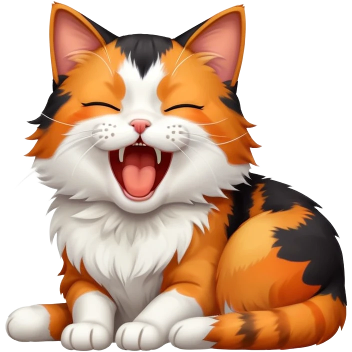 sleepy calico cat yawning emoji