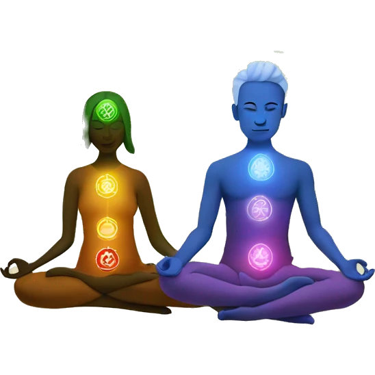 Man and woman with 7 chakra symbols meditating emoji