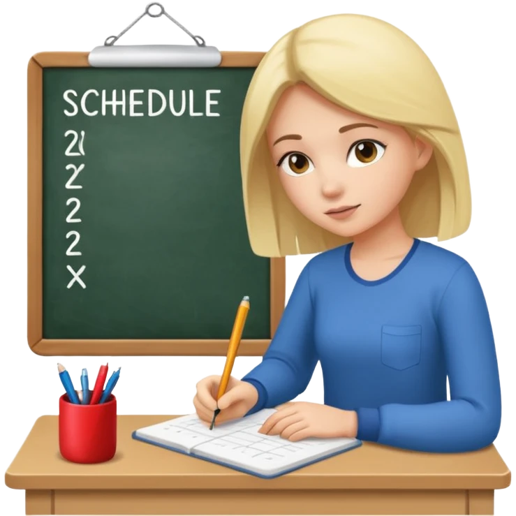 A female student writes a schedule making a plan. emoji