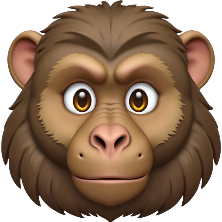 Cinematic Noble Baboon Portrait Emoji, Poised and regal, with a robust, muscular build and a richly textured Fur of earthy browns, deep-set soulful eyes with a mischievous glint, Simplified yet sharp and sophisticated features, highly detailed, glowing with a warm, dignified glow, high shine, intelligent and bold, stylized with an air of untamed urban majesty, focused and attentive, soft glowing outline, capturing the essence of a watchful and confident primate, so majestic it feels as though it could stride out of the screen with effortless authority! emoji