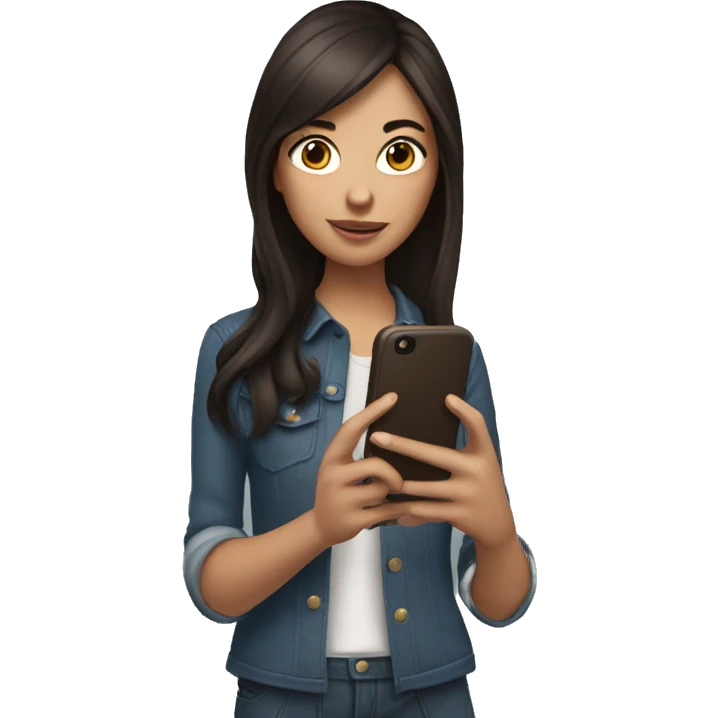 brunette girl with phone in her hands emoji