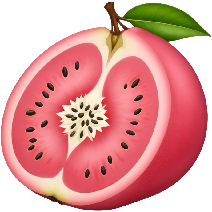 A guava cut in half showing pink flesh and white seeds emoji
