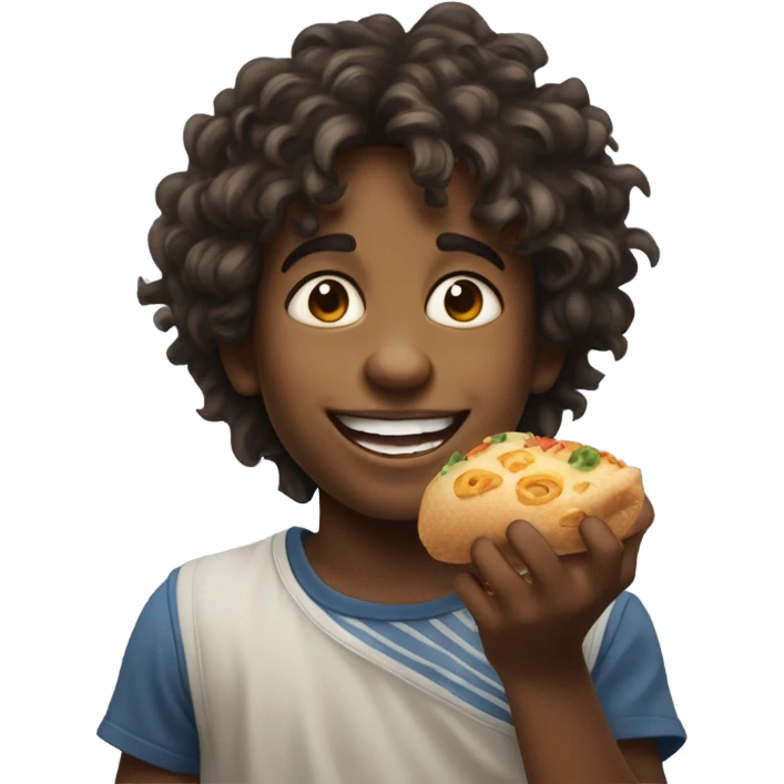 realistic portrait of a boy eating emoji