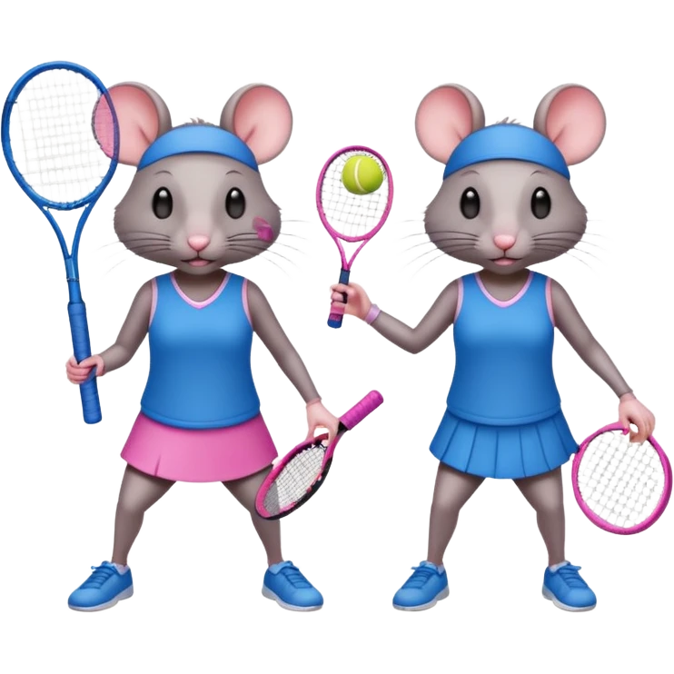 Male and female rat playing tennis one wearing blue the other wearing pink and the one wearing pink to be significantly shorter than the one wearing blue a fraction of the size emoji
