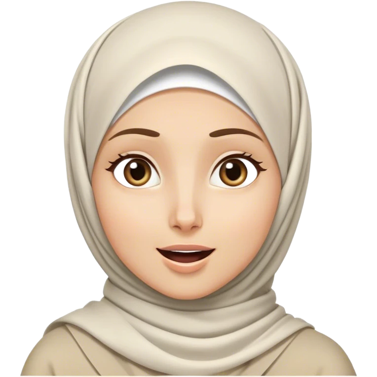 a white hijab woman are thinking something. Her eyes rolling to up right. She got an idea, and her expression were excited! emoji