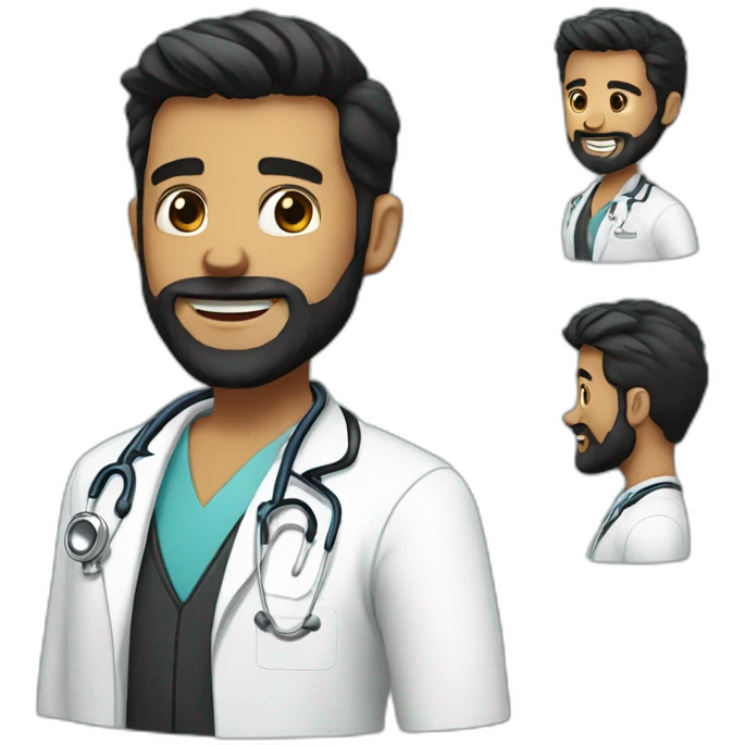 doctor brown beard smiles short black hair on the head emoji