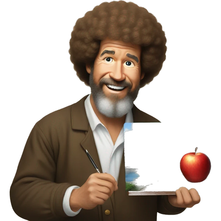 Bob Ross painting an apple emoji