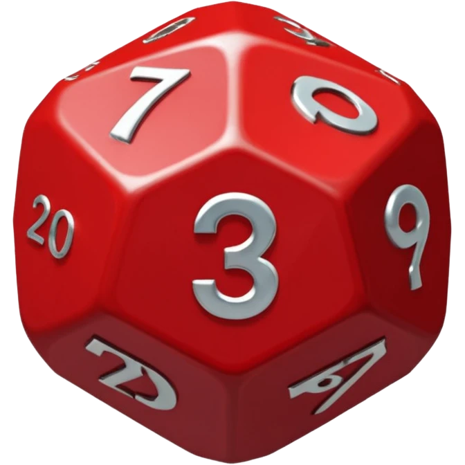 Make an emoji of a red d20 die with silver lining and numbers. It should look like the one from stranger things emoji