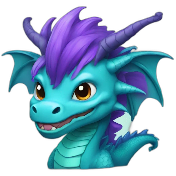cyan dragon with purple hair emoji