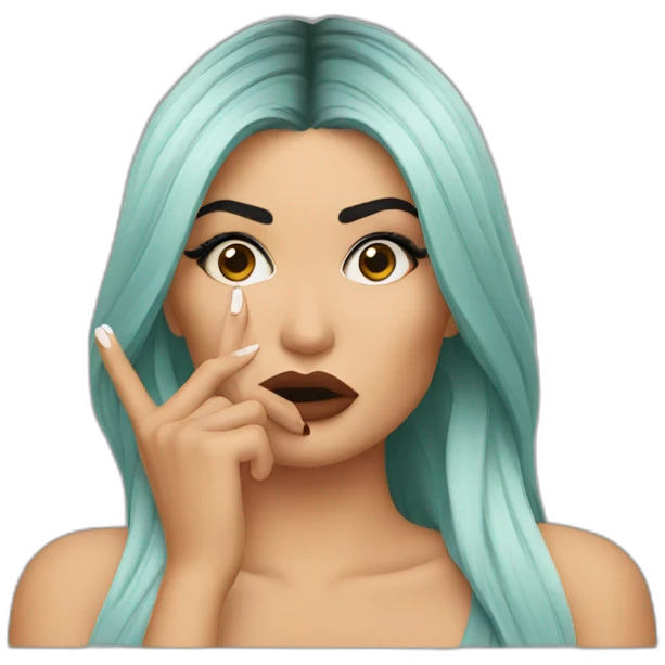 Kylie Jenner wondering and holding her finger on her lips emoji