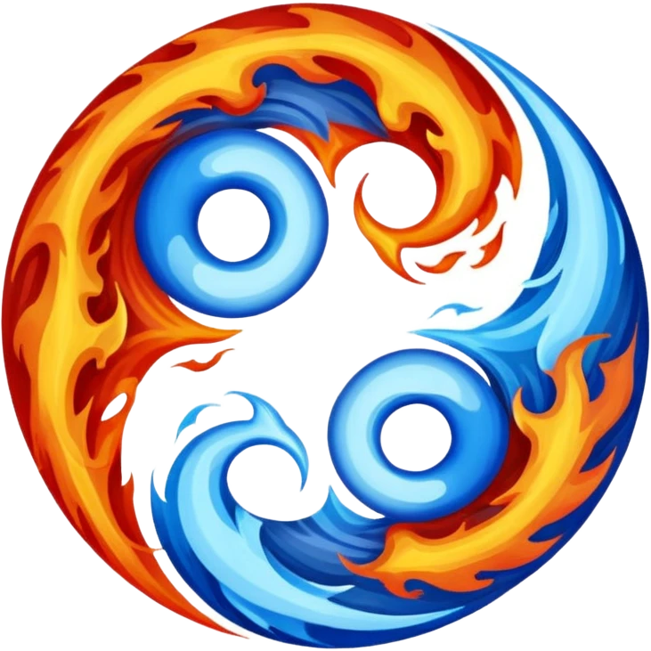 The fire and water emojis are in the form of the yin-yan symbol in front of a completely black background. emoji