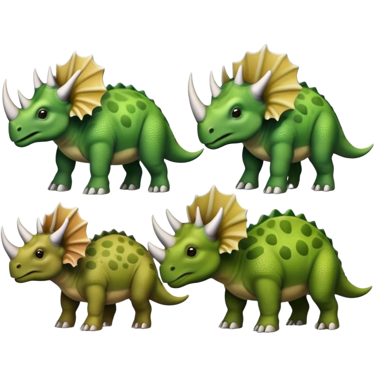 faces of different green triceratops emoji