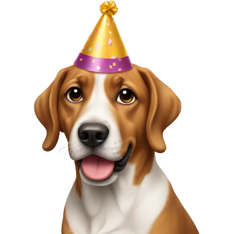 Dog wearing birthday hat emoji