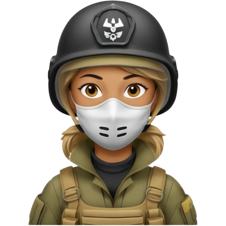 woman soldier without cap wearing mouth mask emoji