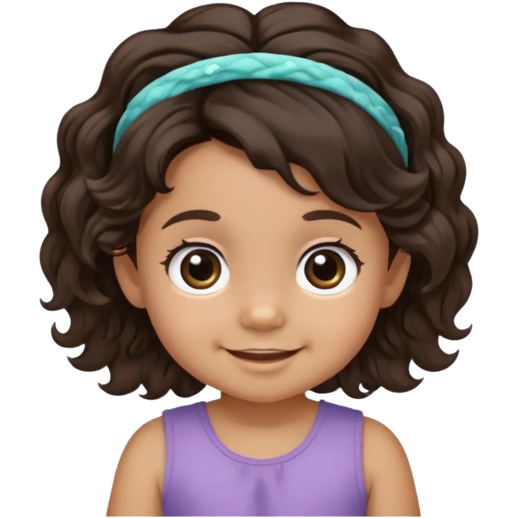close-up of smiling toddler face only with big eyes, medium skin tone, dark wavy hair, and a hair band, no body emoji