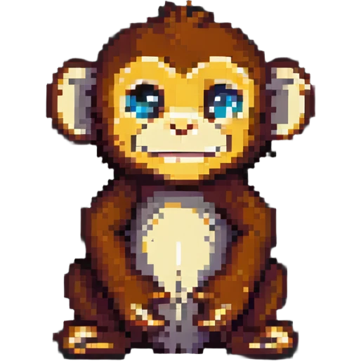 pixel art monkey, sitting and smiling emoji
