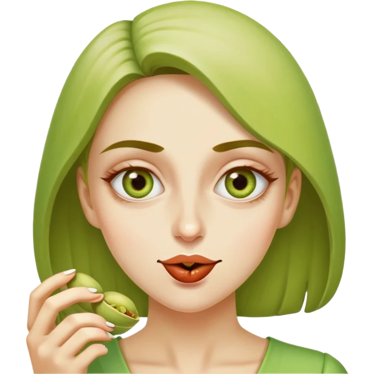 Lady eating pistachio with x’s for eyes emoji