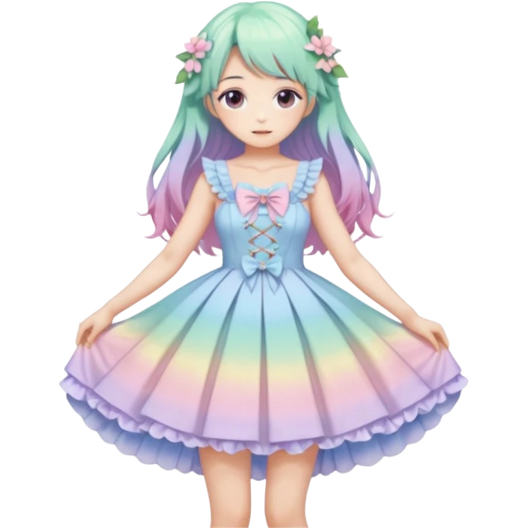 gorgeous pretty attractive anime lady beautiful pastel-gradient hair with gorgeous dress fairycore cottagecore pastelcore detailed high quality trending VOGUE aesthetic full body sticker emoji