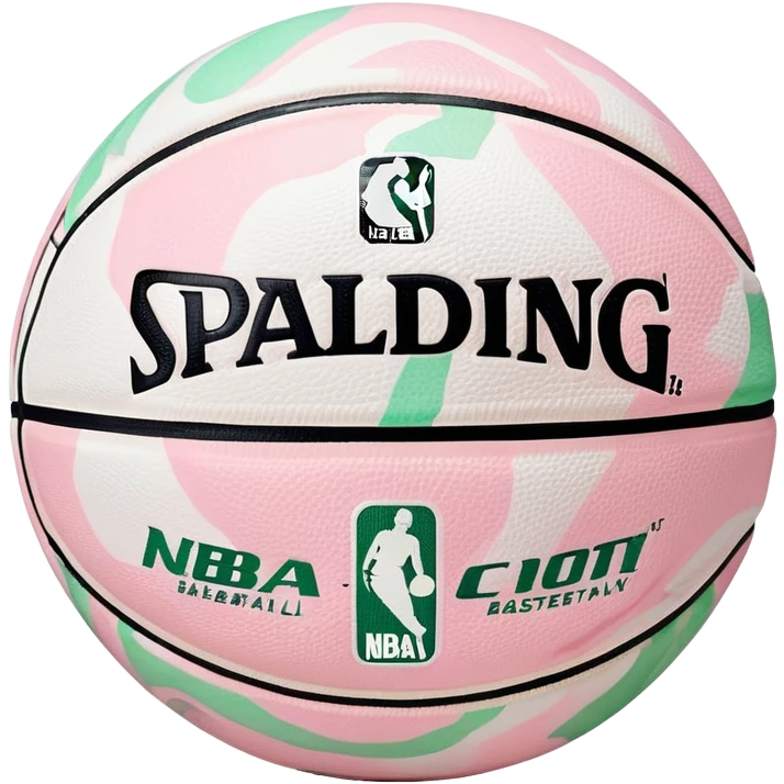 White Spalding basketball with NBA branding, predominantly white with light pastel pink and green marbling emoji