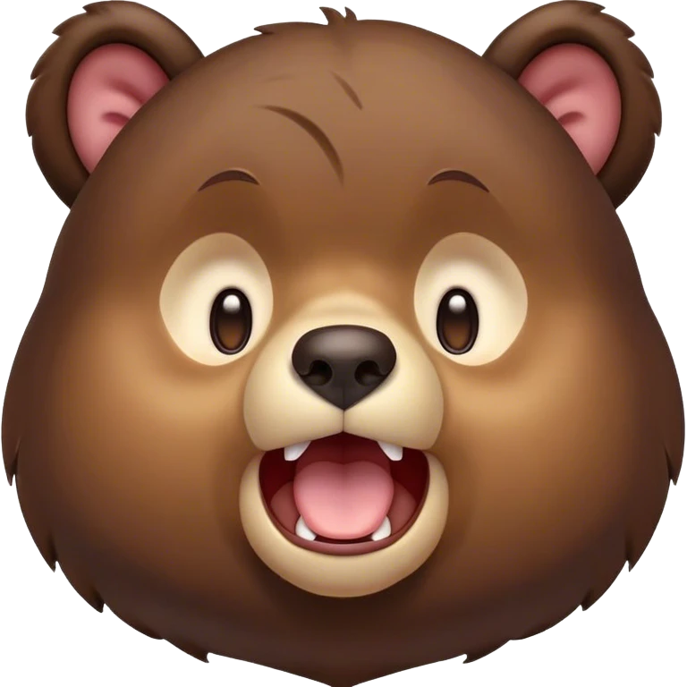 Cinematic Cute Yawning bear cub Portrait Emoji, Head tilted slightly with a dramatic, wide-open yawn, showcasing a soft, plush dark brown fur with drooping ears, round eyes barely open in drowsy contentment, Simplified yet irresistibly adorable features, highly detailed, glowing with a soft, cozy glow, high shine, relaxed yet expressive, stylized with a touch of woodland charm, bright and endearing, soft glowing outline, capturing the essence of a sleepy yet affectionate bear cub, so drowsy it feels like it could lumber out of the screen and curl up for a nap! emoji