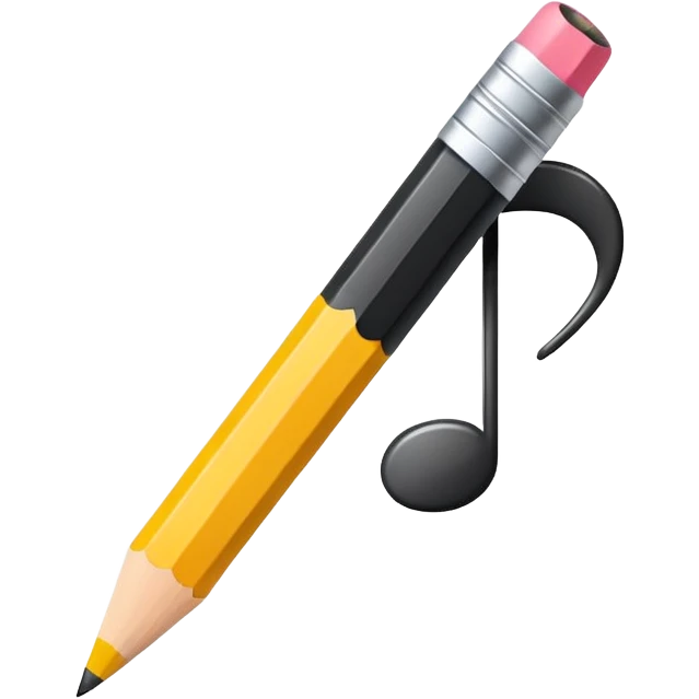 Minimalistic flat vector icon, iOS style, thin black contour on white background. Musical note with a pencil crossing it. Clean, no text, no shadows emoji
