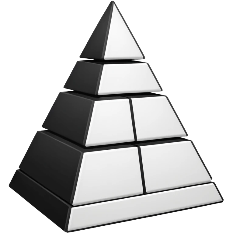 2D triangle with four horizontal lines drawn inside with vertical lines drawn in each 'section', to make boxes that become less and less as it goes to the top to demonstrate a social hierarchy (all black and white) emoji