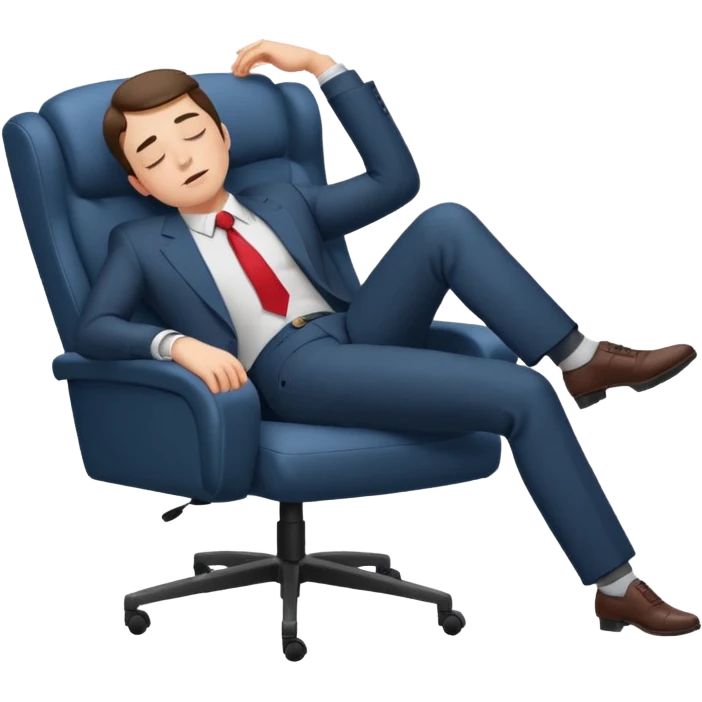 Boss sleeping in a chair with her legs up on the desk emoji