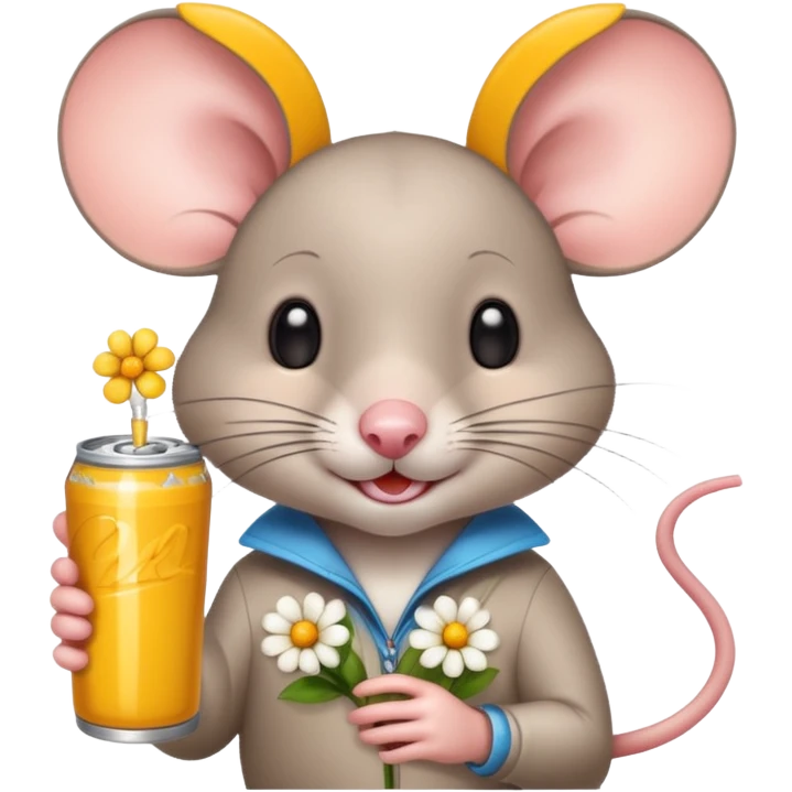 pretty mouse with flowers  drinking energy drink  emoji