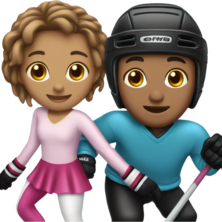 Figure skater and hockey player couple emoji