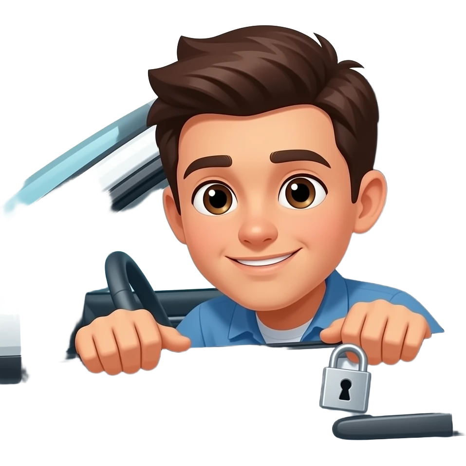 Araba içenden kafasını çıkarmış genç esmer emoji