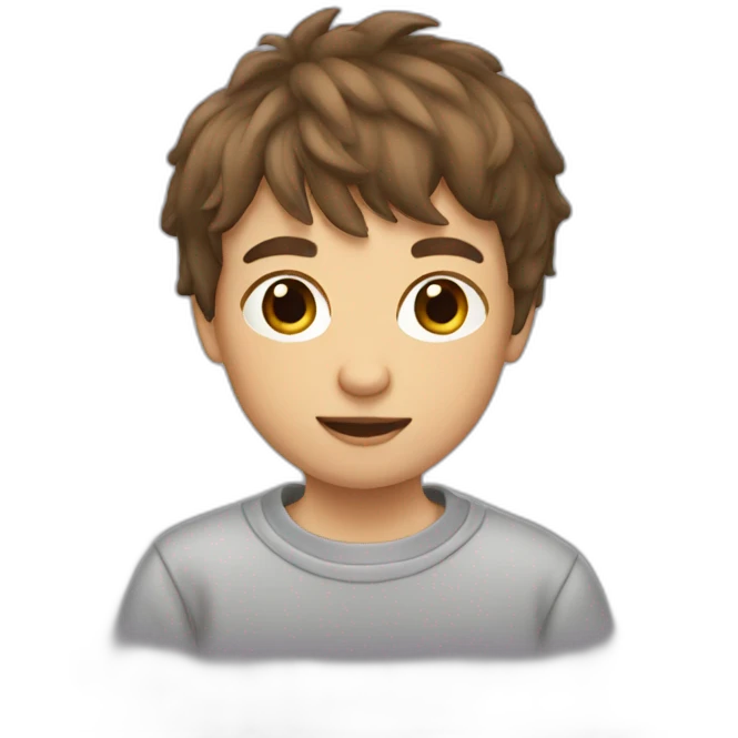 boy with brown hair and bangs wearing a sweatshirt emoji