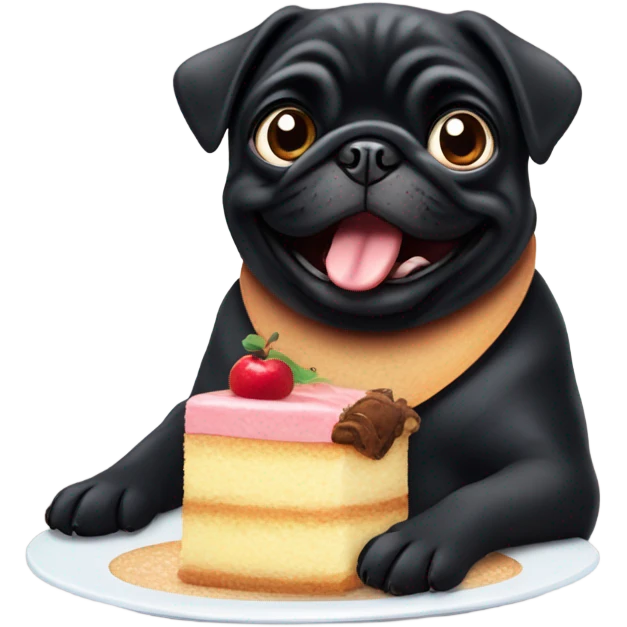 Black pug eating cake emoji