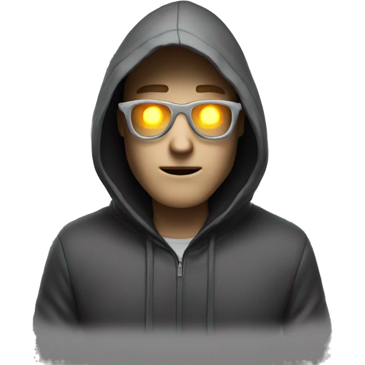hooded mysterious man with glasses and glowing white eyes (don't show much of his face) emoji