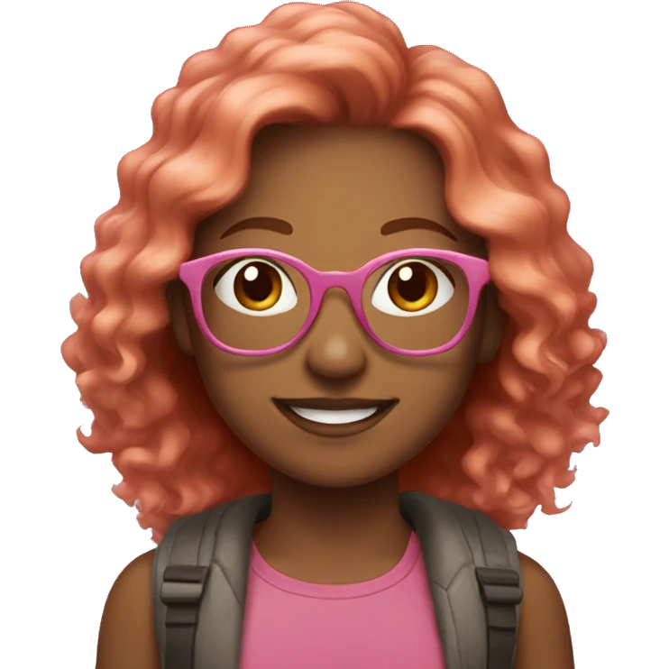 smiling Girl with copper colored hair outdoors with pink glasses emoji