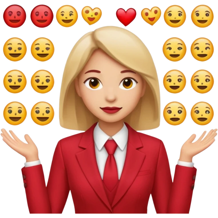 Нужно создать эмоджи пак в цветовой гамме красный, белый и марсала (бардово-фиолетовый). Чтобы все эмодзи были в одном стиле. Желательно деловая девушка в красном костюме, эмоции и разные символы часто используемые, в пакете должно быть более 100 эмодзи  emoji
