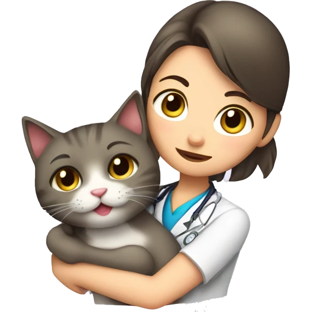 cat cuddles veterinarian girl emoji