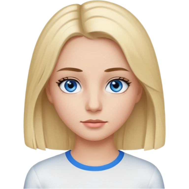 ragazza con capelli piastrati truccata con mascara, occhi azzurri e maglietta attillata bianca a maniche lunghe emoji