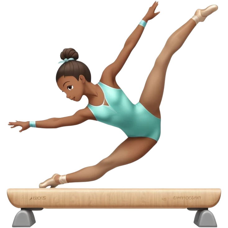 A gymnast performing a flawless routine on the balance beam, showcasing strength and grace. The scene captures the precise, elegant movement with perfect balance and form. The background features a gymnastics arena with vibrant lighting and cheering crowds, emphasizing athleticism and poise. emoji